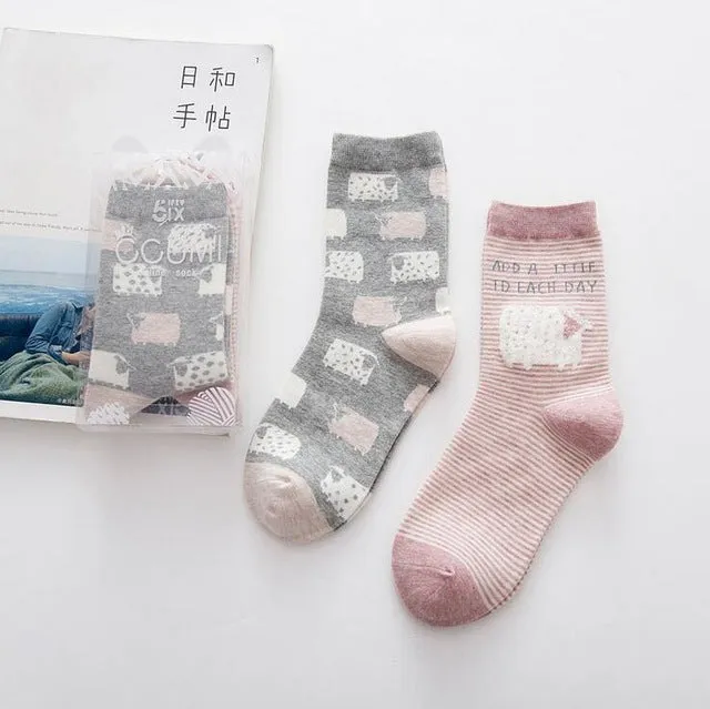 2pairs/lot New brand winter Autumn Women Cotton cartoon pattern Socks Female girl Cute warm funny Socks christmas gifts meias