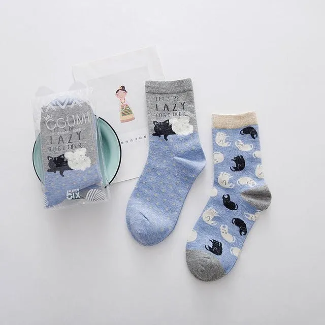 2pairs/lot New brand winter Autumn Women Cotton cartoon pattern Socks Female girl Cute warm funny Socks christmas gifts meias