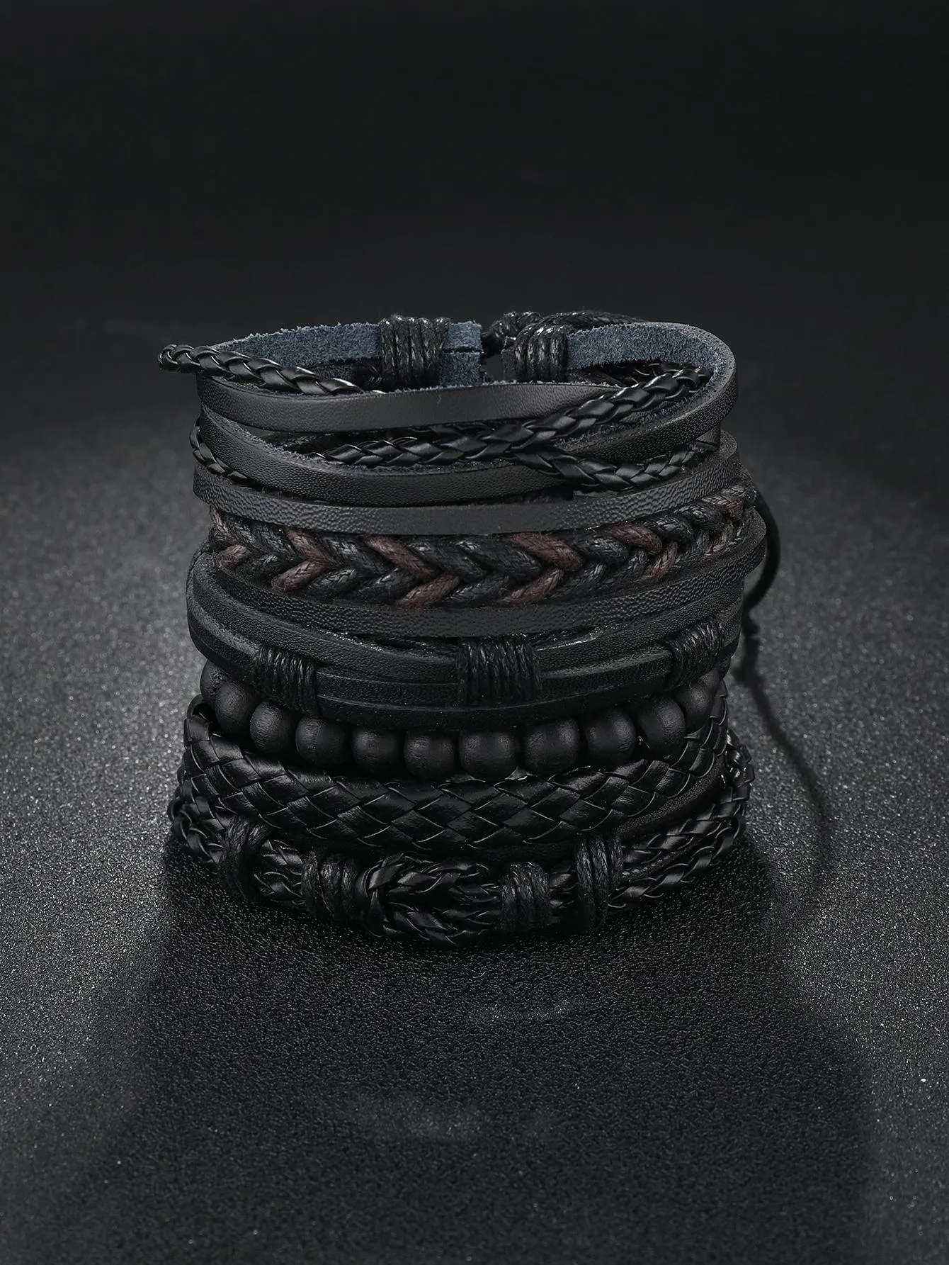 6pcs/set Retro Braided PU Bracelet DIY Kit For Men Style Accessories