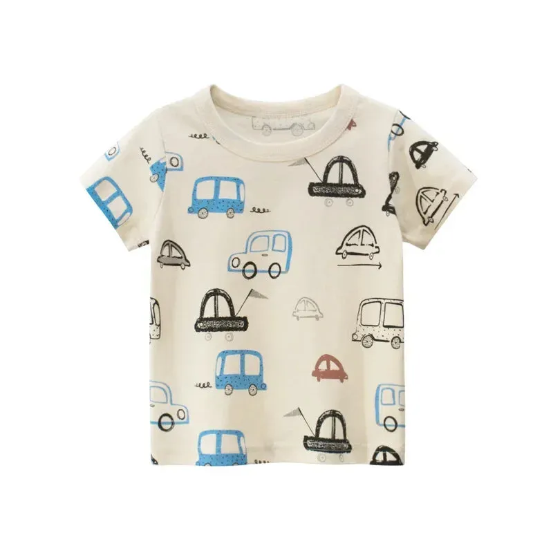 ARWEN AJH 2024 Children's T-Shirt for Boys Girls Kids Shirts Baby Short Sleeve Full Print Toddler Cotton Cartoon Car Tee Tops Clothing