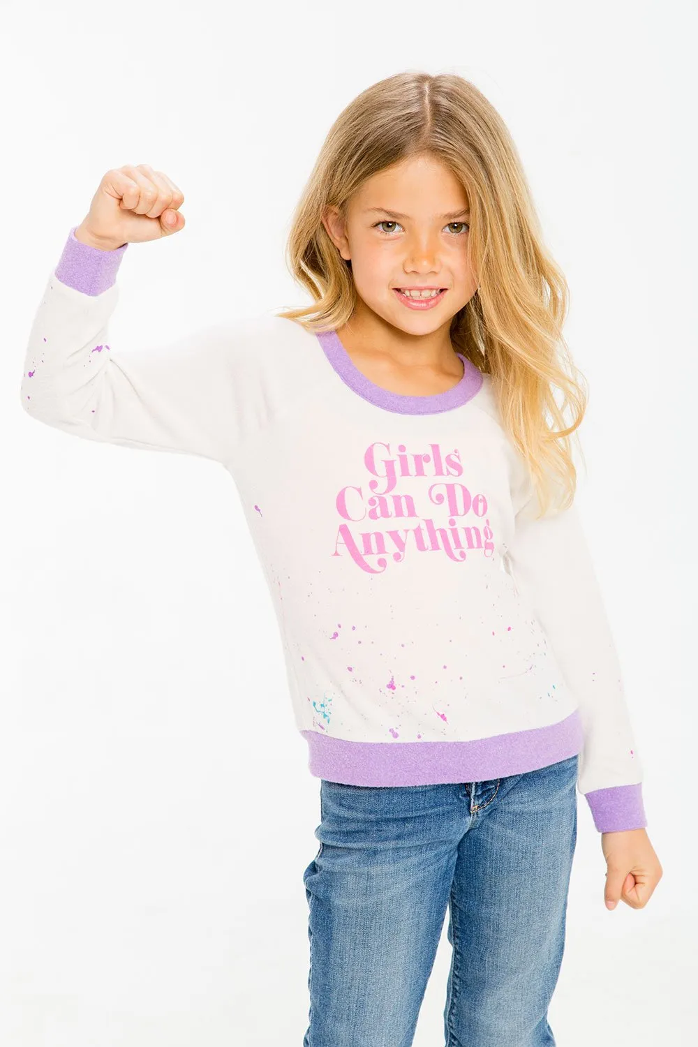 Chaser Kids - Girls Love Knit Raglan Pullover in Go Girls