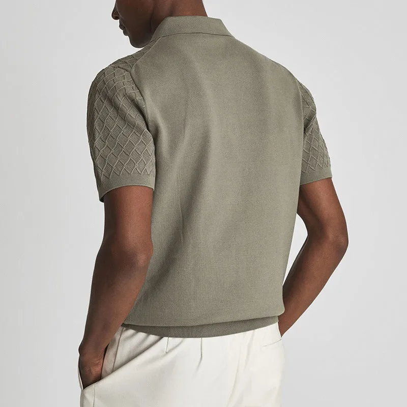 Men's Textured Polo Short-sleeved Shirt
