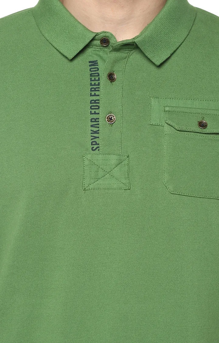 Spykar Green Solid Slim Fit Polo T-Shirt
