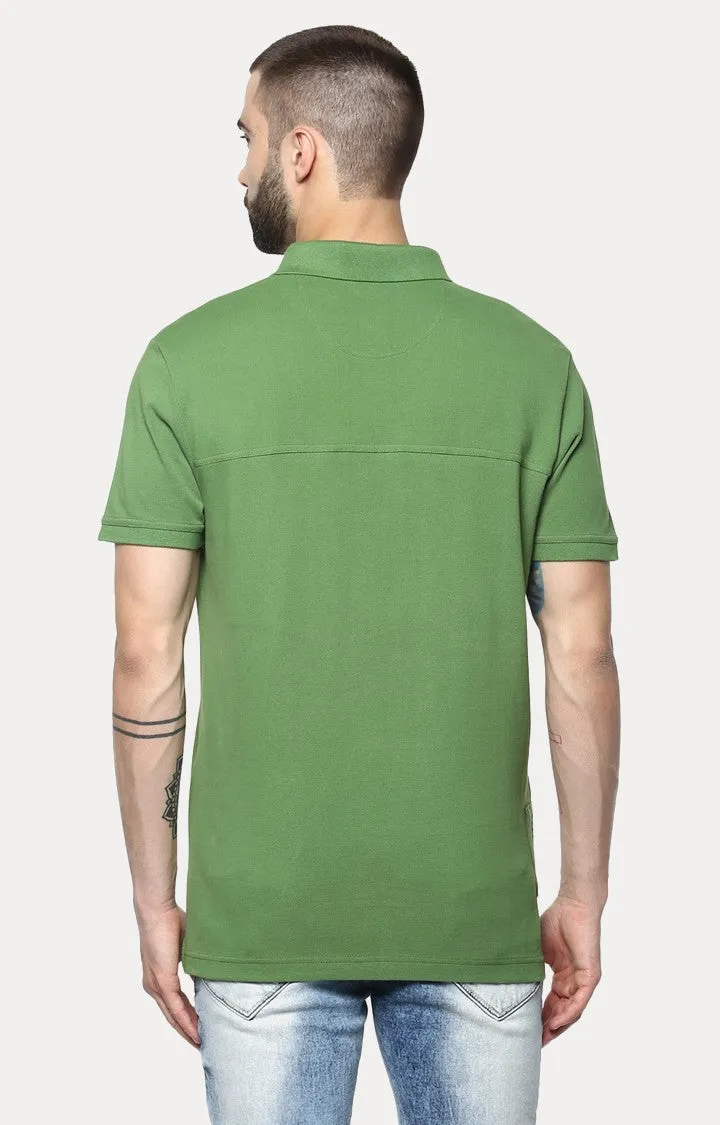 Spykar Green Solid Slim Fit Polo T-Shirt