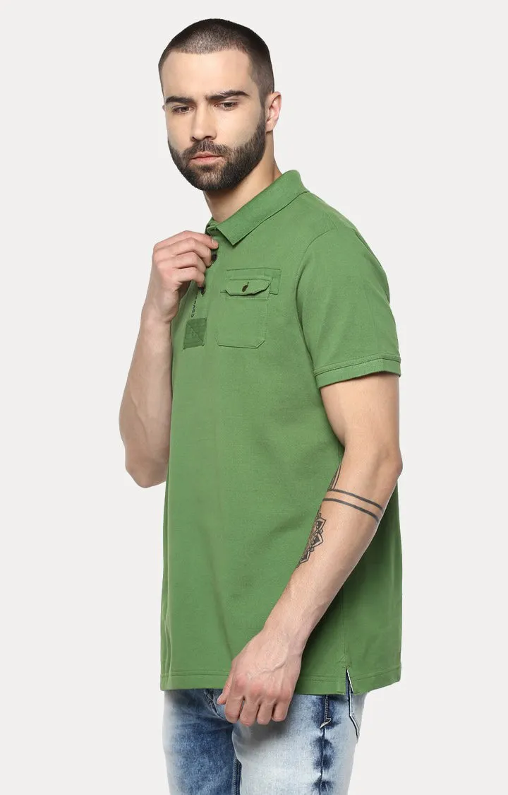 Spykar Green Solid Slim Fit Polo T-Shirt