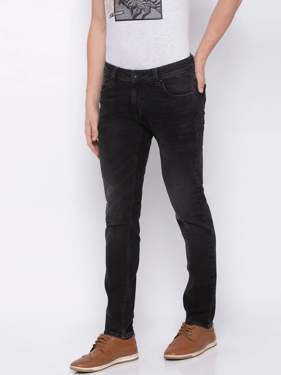 Spykar Men Carbon Black Cotton Skinny Fit Jeans
