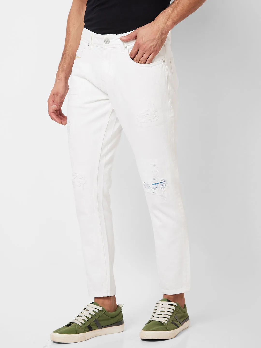 Spykar Mid Rise Slim Fit White Jeans For Men
