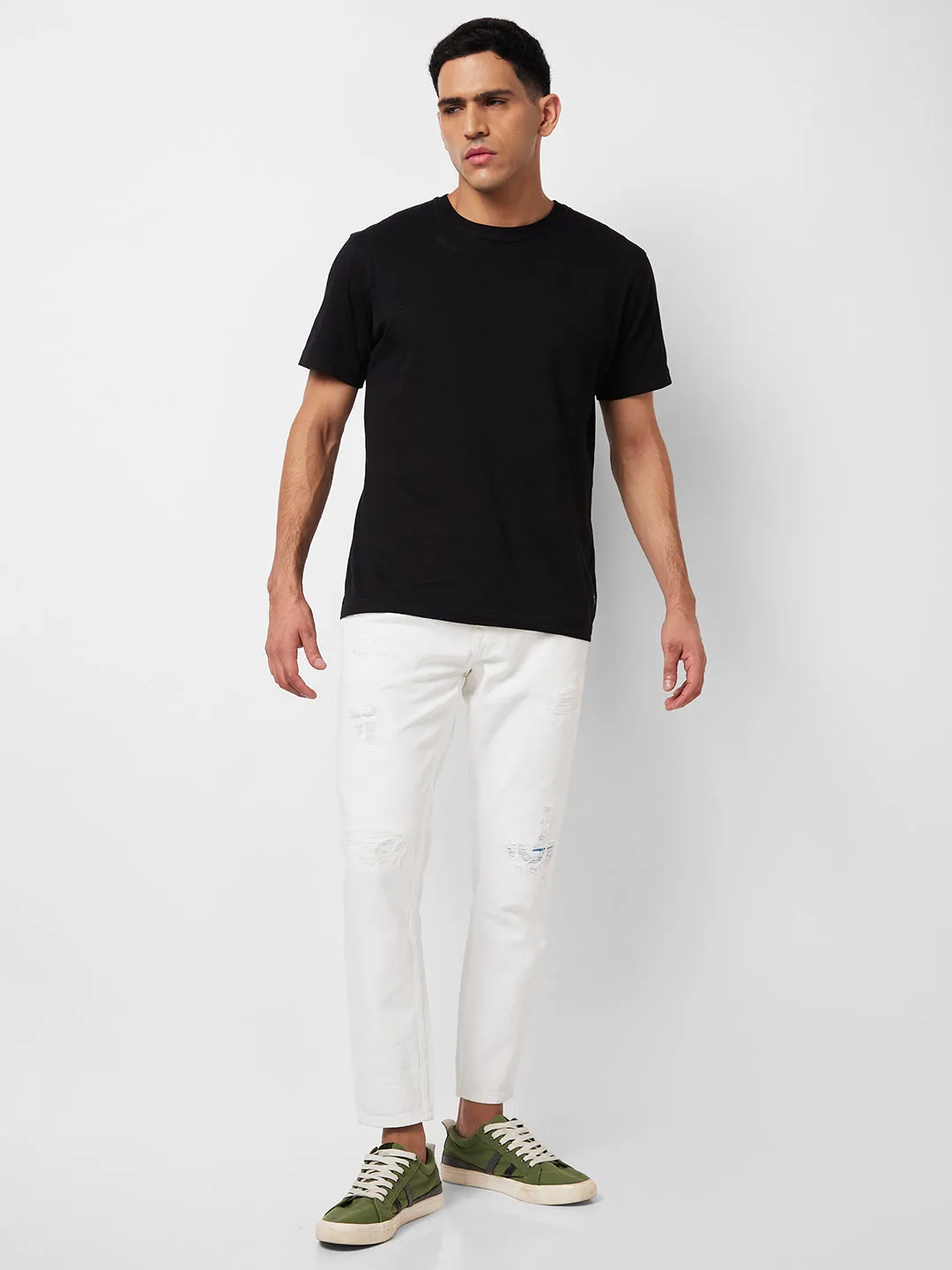 Spykar Mid Rise Slim Fit White Jeans For Men