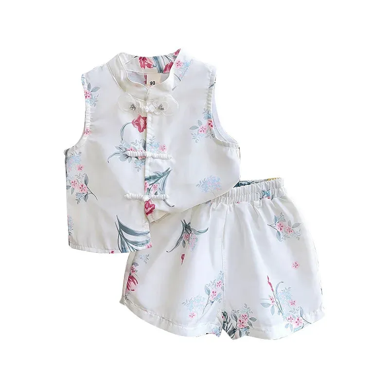 Summer Girls Clothes Sets Retro Kids Shirts Shorts Fashion Princess Children Clothing Suits Toddler Girl Clothes 2Pcs 2-7Yrs