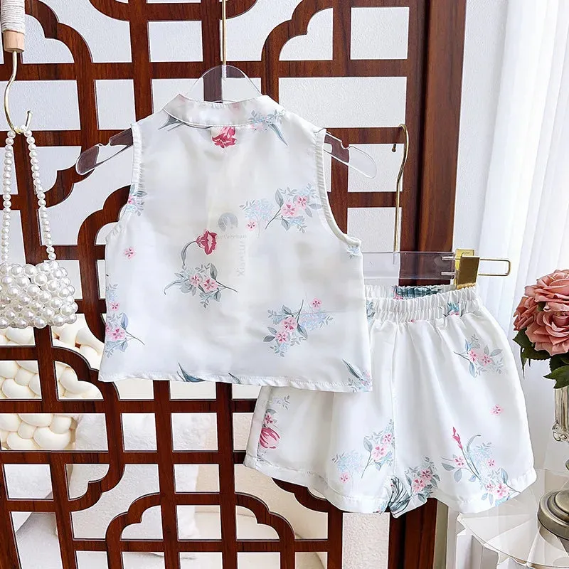 Summer Girls Clothes Sets Retro Kids Shirts Shorts Fashion Princess Children Clothing Suits Toddler Girl Clothes 2Pcs 2-7Yrs
