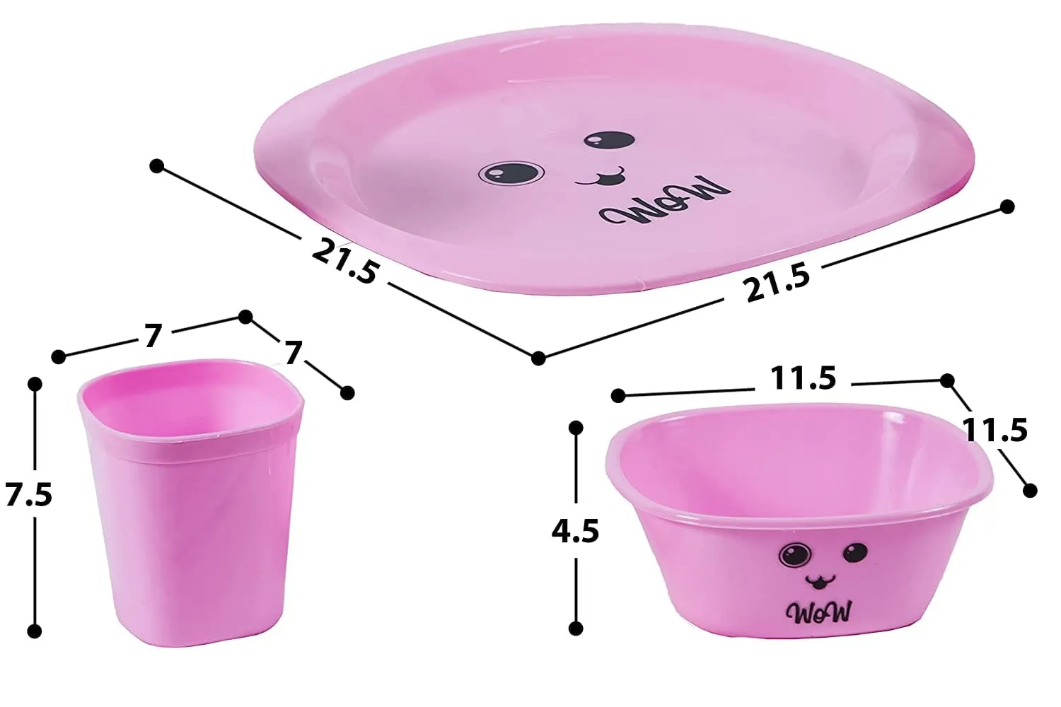 VEER 5 Pc Plastic Dinner Set for Kids | Small Size Smiley Printed Dinnerware Plate for Kids Birthday Party
