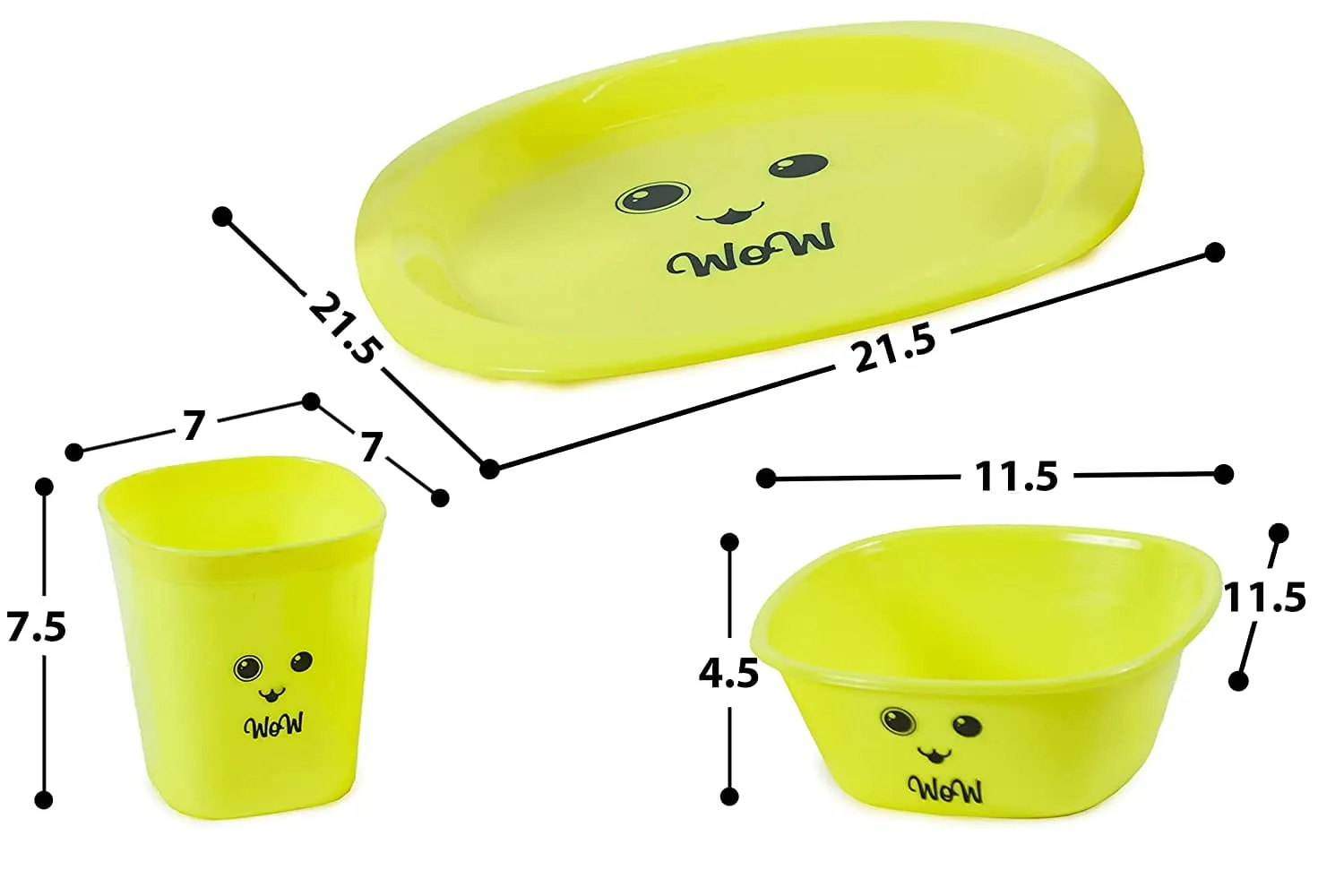 VEER 5 Pc Plastic Dinner Set for Kids | Small Size Smiley Printed Dinnerware Plate for Kids Birthday Party