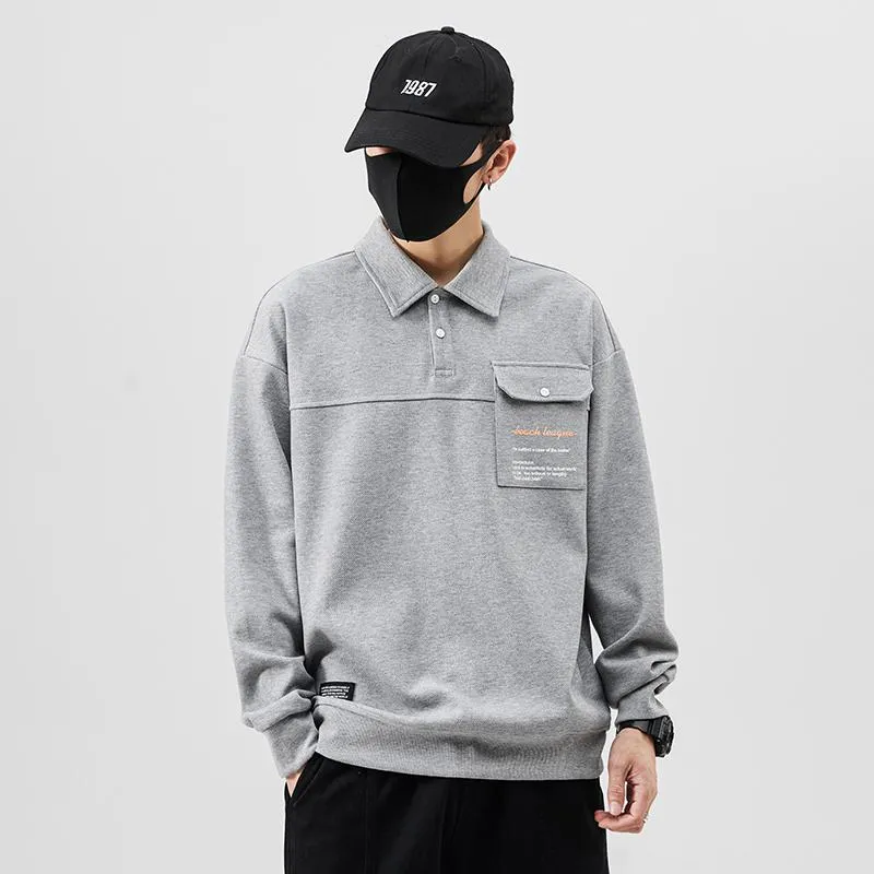 Versatile Pullover Lapel Pure Cotton Long Sleeve Polo Shirt