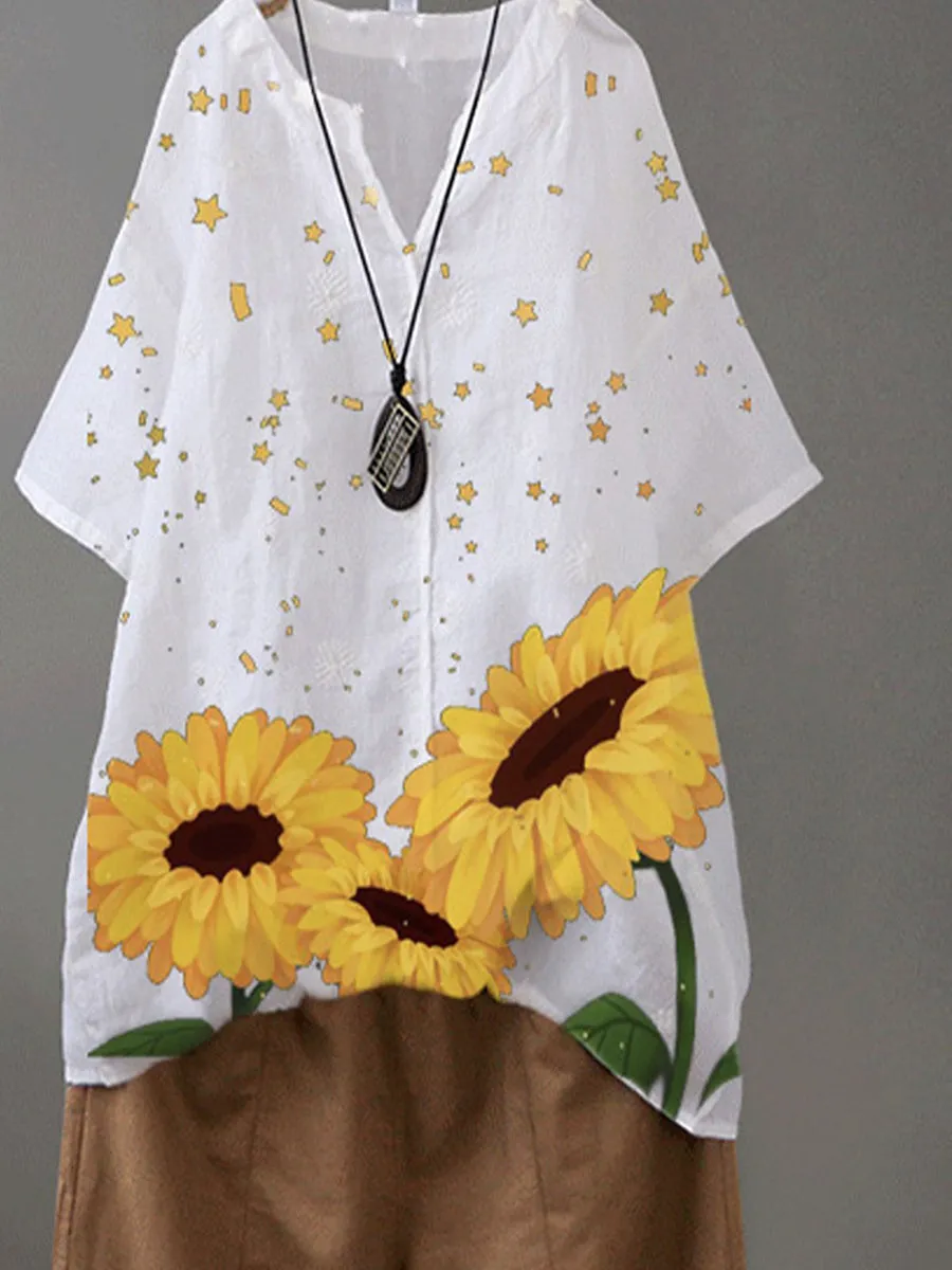 White Floral Short Sleeve Shirts & Tops