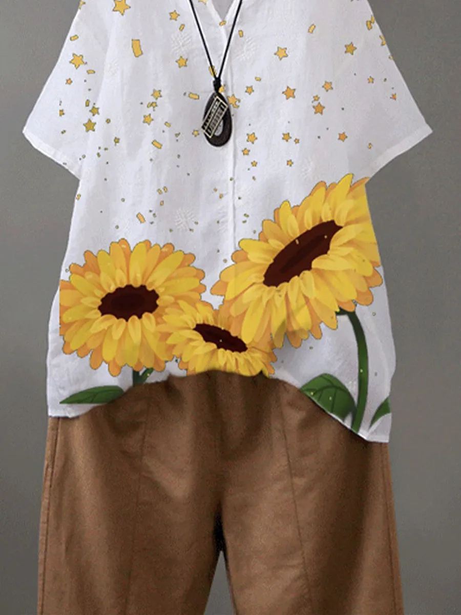 White Floral Short Sleeve Shirts & Tops