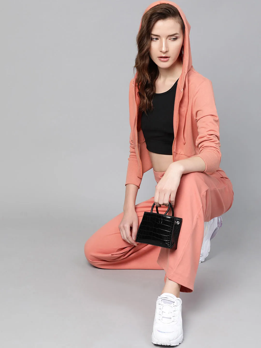 Women Peach Terry Hooded Jacket