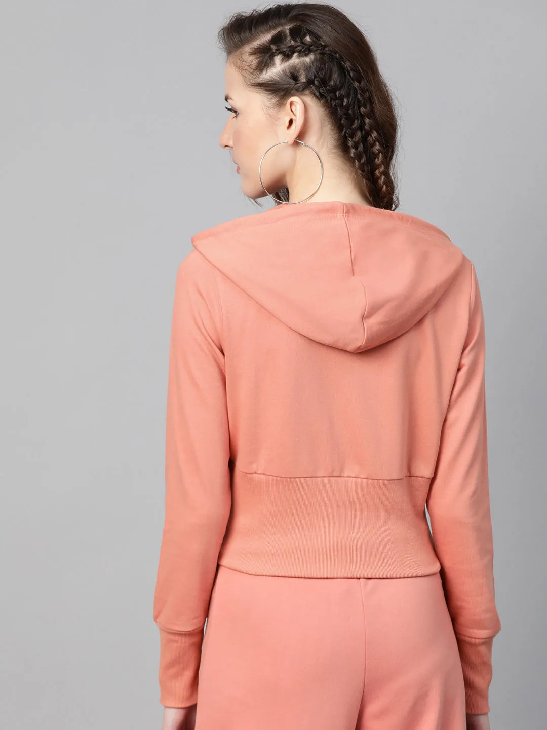 Women Peach Terry Hooded Jacket