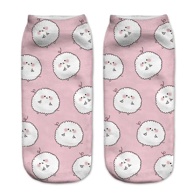 Zohra New arrival  Women Low Cut Ankle Socks Funny Aliens 3D Printing Sock Cotton Hosiery Printed Sock